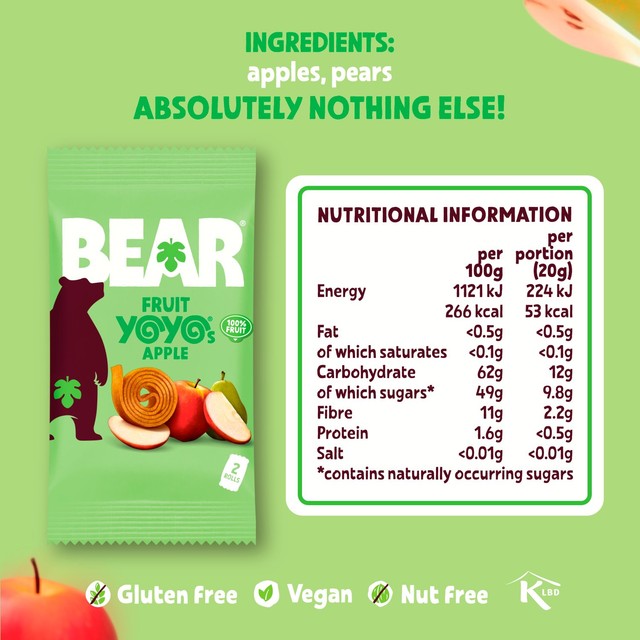 Bear Fruit Yoyos Apple 100g Multipack - British product