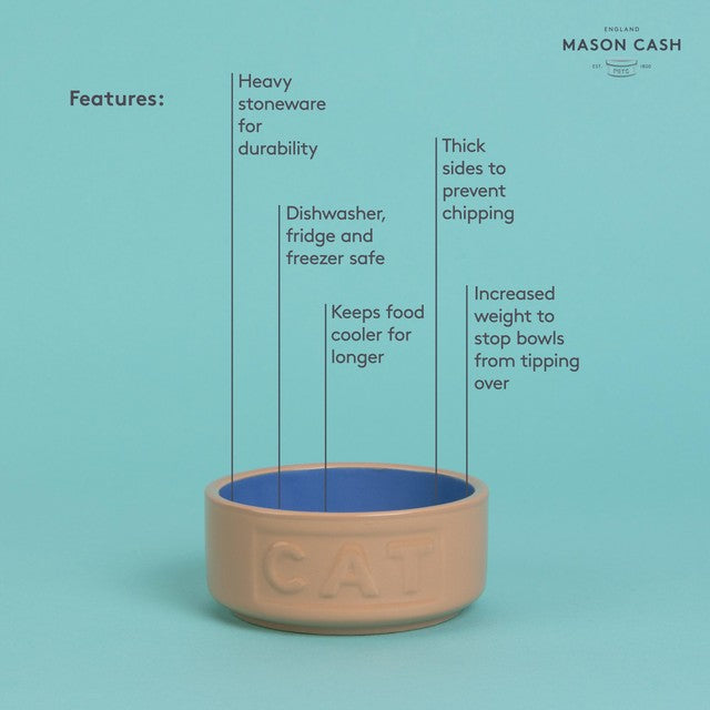 Mason Cash Cane/Blue Lettered cat bowl 13cm, imported from the UK