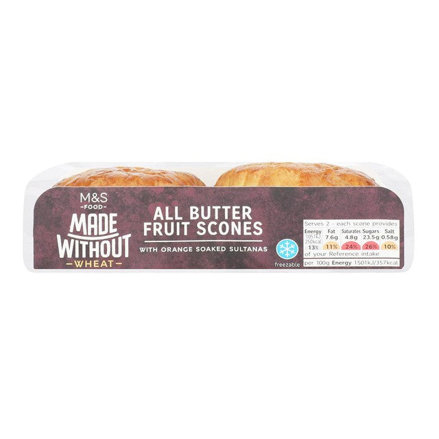 M&S gluten-free fruit scones orange sultanas 2 pack, imported from the UK