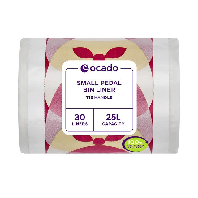 Ocado small tie handle pedal bin liners 25L, imported from the UK