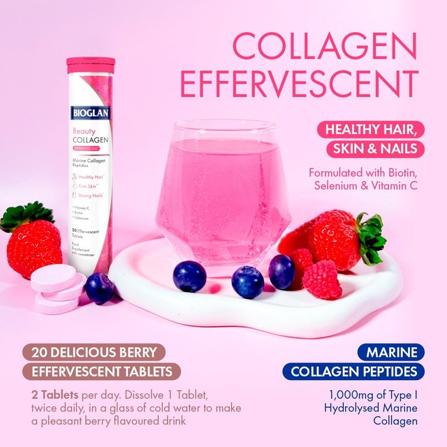 Bioglan Beauty Collagen Effervescent Tablets berry flavour 20 pack - British product