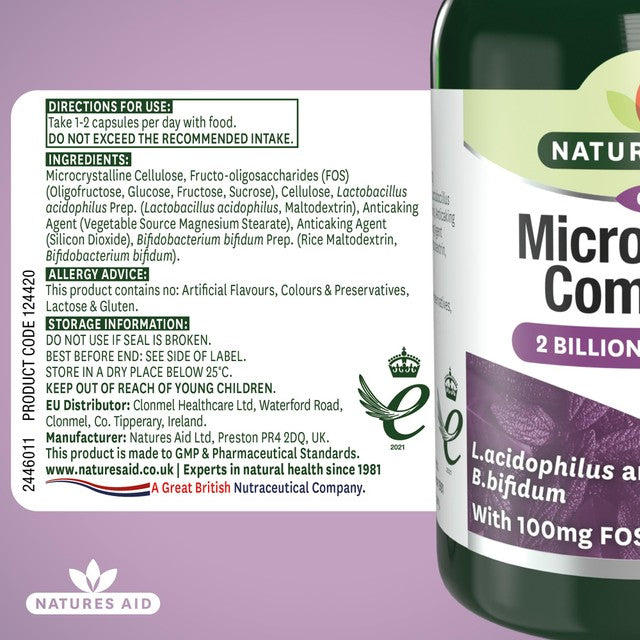 Natures Aid Microbiotic Complex Probiotic Capsules 60, imported from the UK