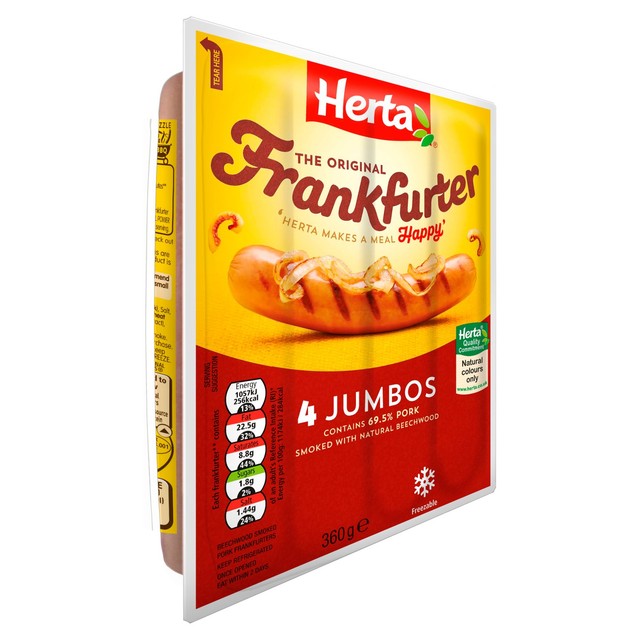 Herta Jumbo Frankfurters hot dogs 4 pack - British product