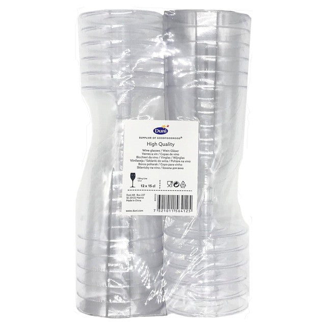 Duni transparent plastic wine glasses 150ml (British brand)