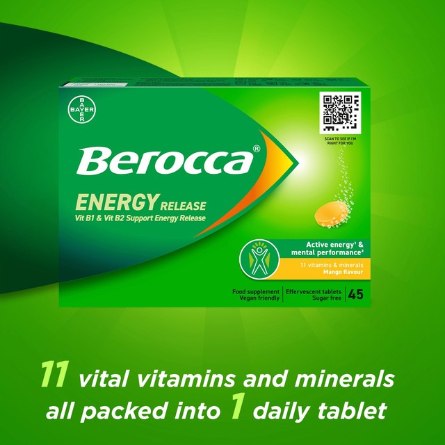 Berocca mango energy effervescent tablets 45 pack (British brand)