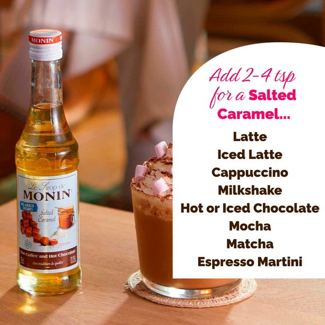 Monin Salted Caramel No Added Sugar syrup 250ml, imported from the UK