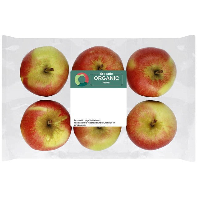 Ocado organic apples 6 per pack, imported from the UK