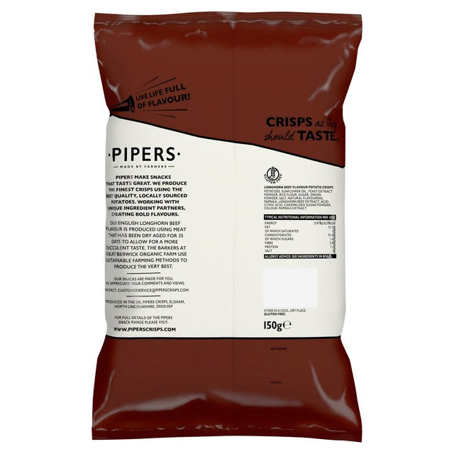 Pipers Longhorn Beef flavour sharing crisps 150g, imported from the UK
