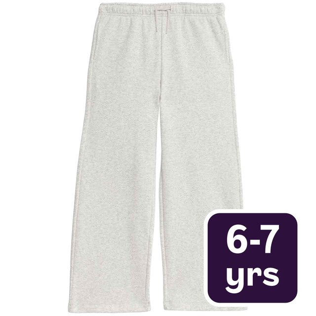 M&S girls wide leg cotton rich joggers in grey marl, size 6-7 years, imported from the UK