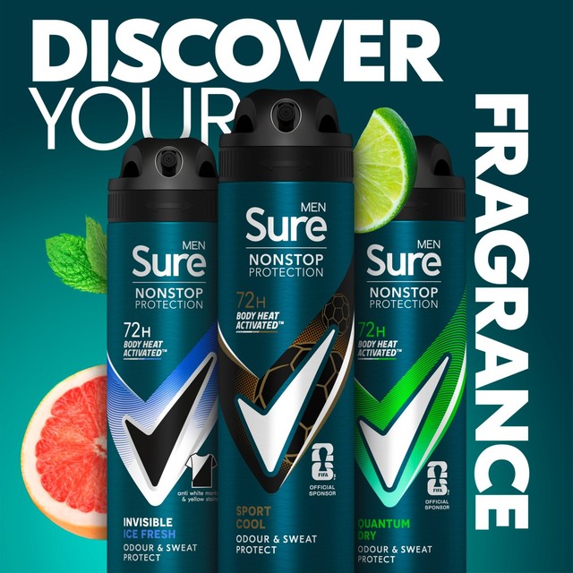 Sure men's anti-perspirant deodorant spray Sport Cool 150ml (British brand)