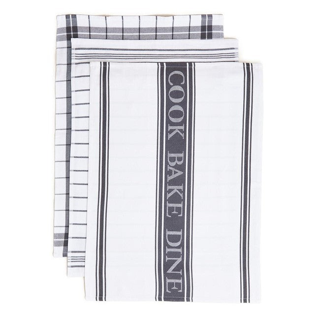 M&S striped tea towels set of 3 dark grey, imported from the UK