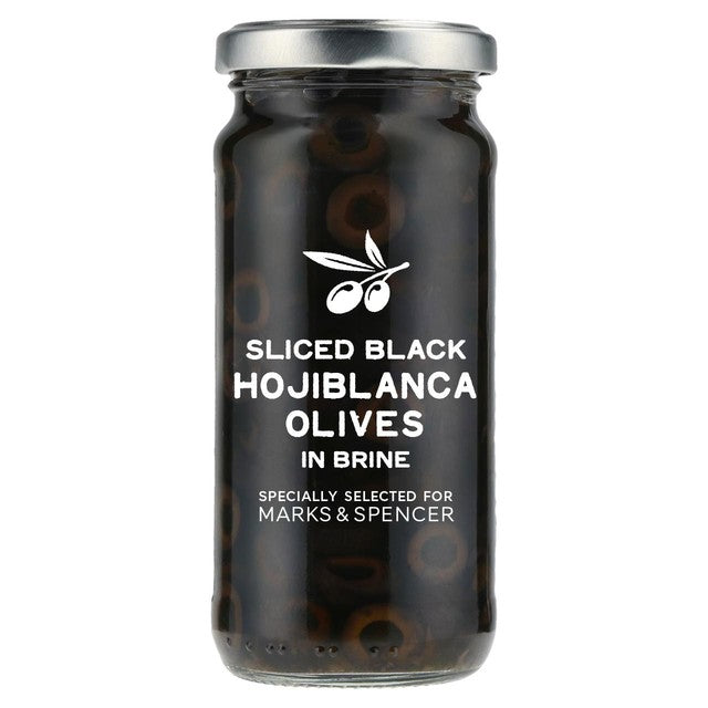 M&S black olives sliced 230g, imported from the UK