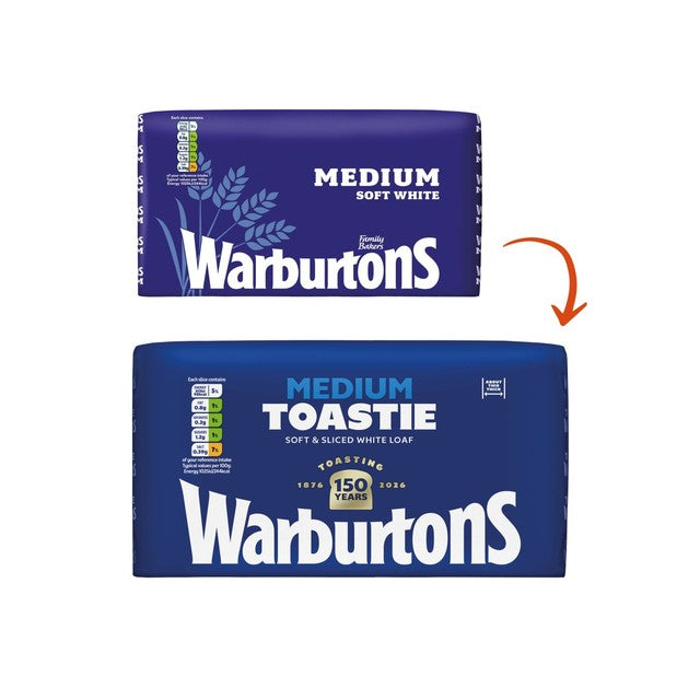Warburtons Medium White Toastie 800g, imported from the UK