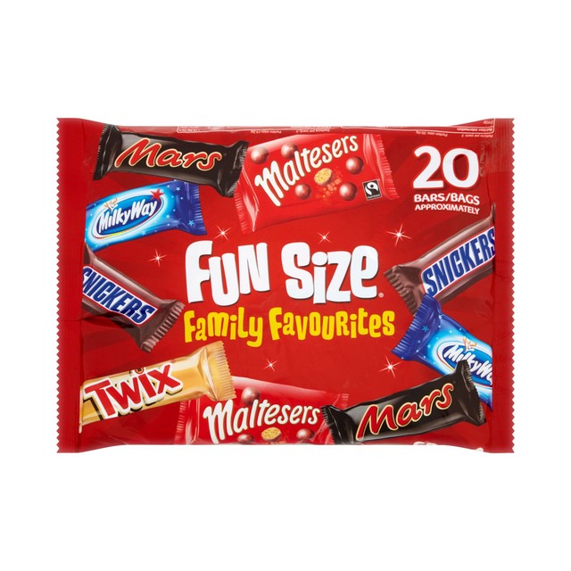 Mars assorted fun-size milk chocolate bars multipack 358g, imported from the UK