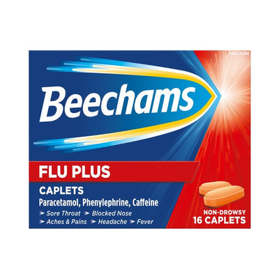 M&S Beechams Flu Plus Cold and Flu Caplets Pain and Congestion Relief 16s- Buy online at McGrocer