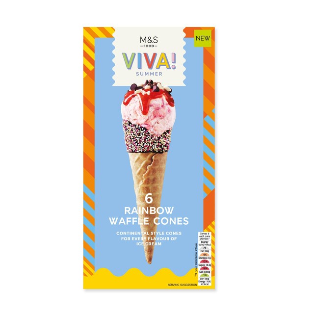 M&S rainbow waffle cones 75g, imported from the UK