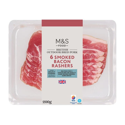 M&S M&S British Outdoor Bred Smoked Bacon Rashers Made Without Nitrites 200g- Buy online at McGrocer