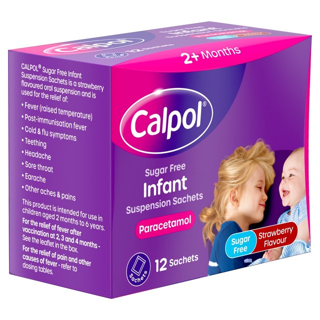 Calpol Infant Suspension Sachets Strawberry 2+ Months 12 Sachets - British product