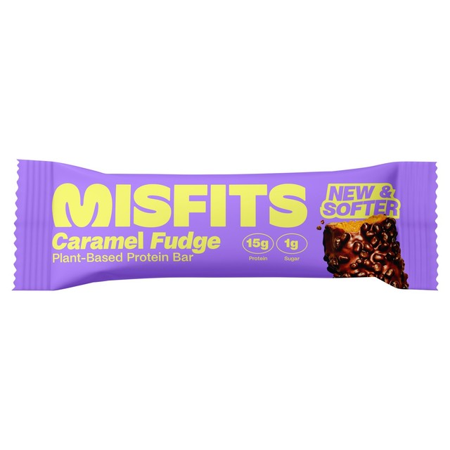 Misfits Plant-Based Caramel Fudge Protein Bar 50g, imported from the UK