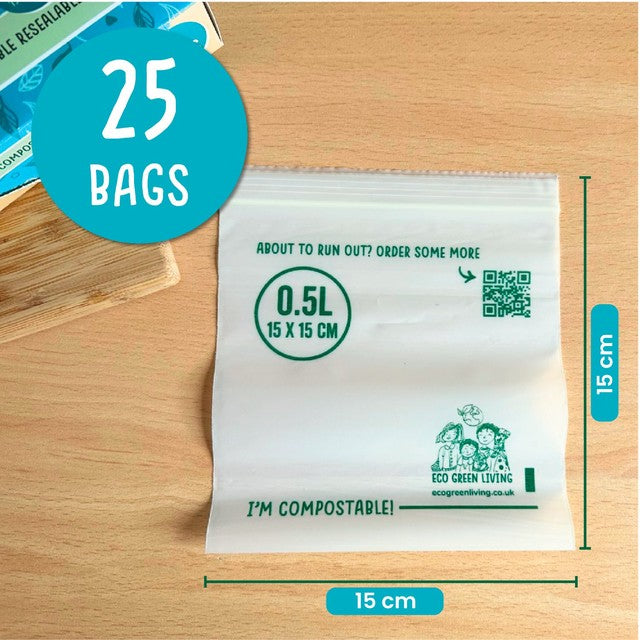 Eco Green Living small compostable resealable bags 0.5L - British product