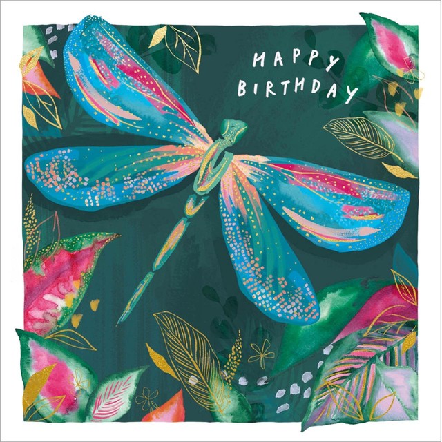 Woodmansterne blue dragonfly birthday card - British product