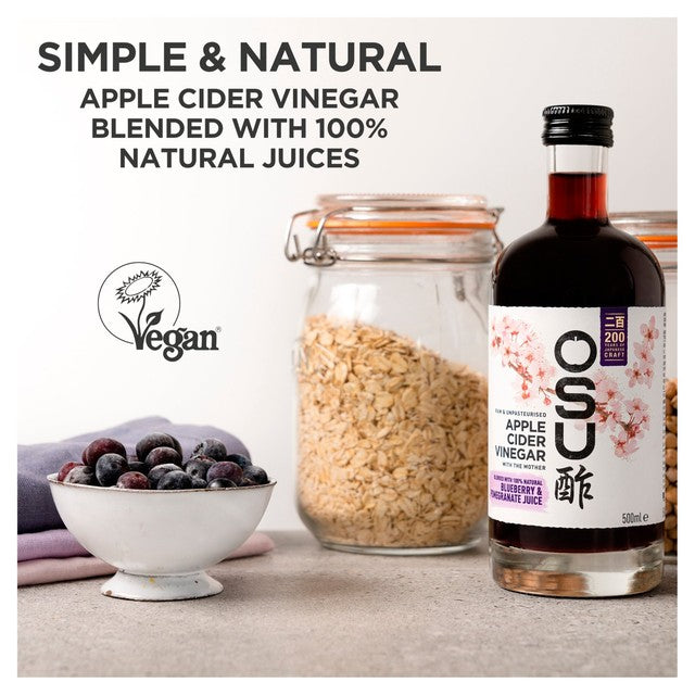 OSU Apple Cider Vinegar Blueberry & Pomegranate 500ml, imported from the UK