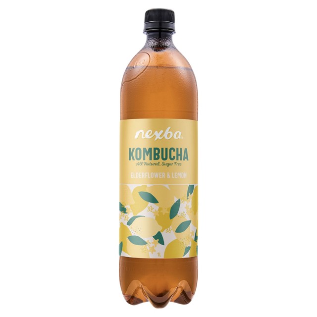 Nexba elderflower and lemon kombucha 1L, imported from the UK