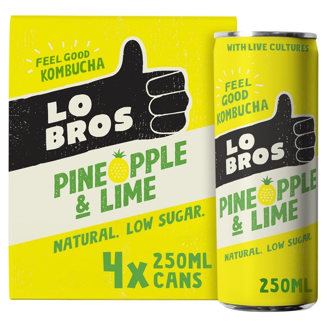 Lo Bros pineapple and lime kombucha multipack 4x250ml, UK version