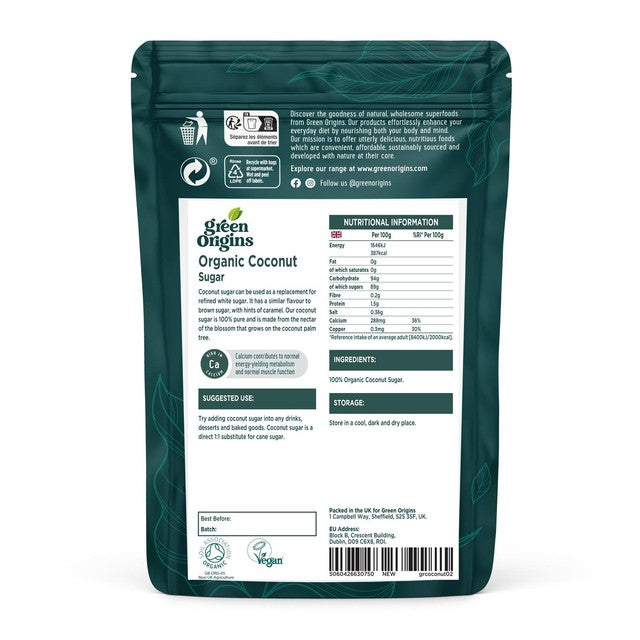 Green Origins Organic Coconut Sugar 500g, UK version