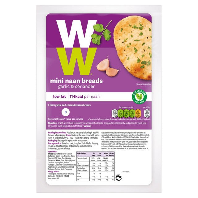 Weight Watchers mini garlic coriander naan breads 4 pack (British brand)