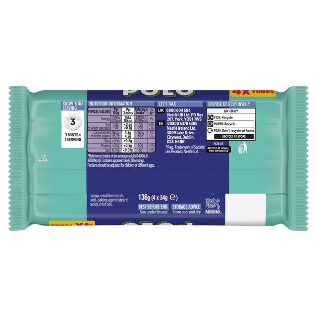 Polo Spearmint mints 4 x 34g tubes, imported from the UK