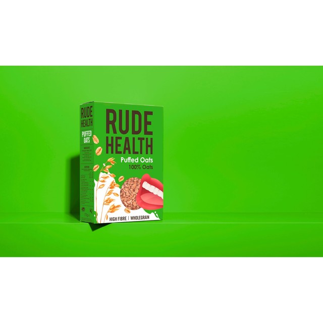 Rude Health Puffed Oats 175g bag, imported from the UK.