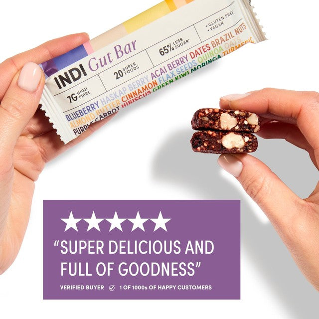 Indi Gut Bar Berry and Nut high fibre snack 35g, imported from the UK