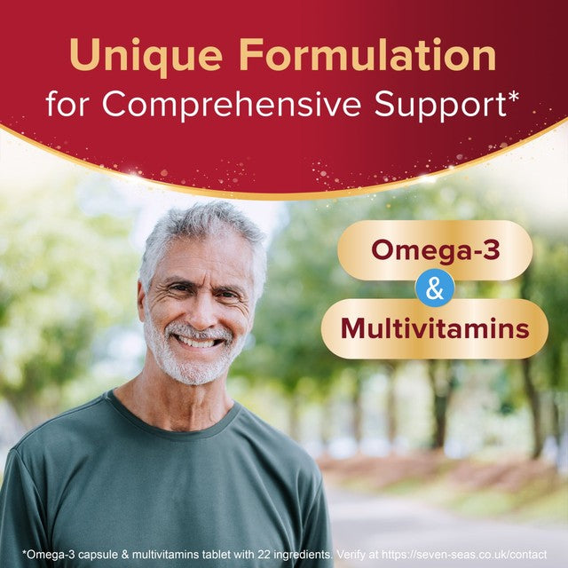 Seven Seas Omega-3 and multivitamin supplement for Men 50+ 60 tablets and capsules (British brand)