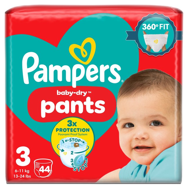 Pampers Baby-Dry Nappy Pants Size 3 (6-11kg), imported from the UK