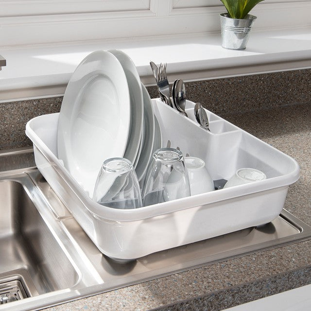 Addis Premium Soft Touch Dish Draining Rack in White and Grey - British product