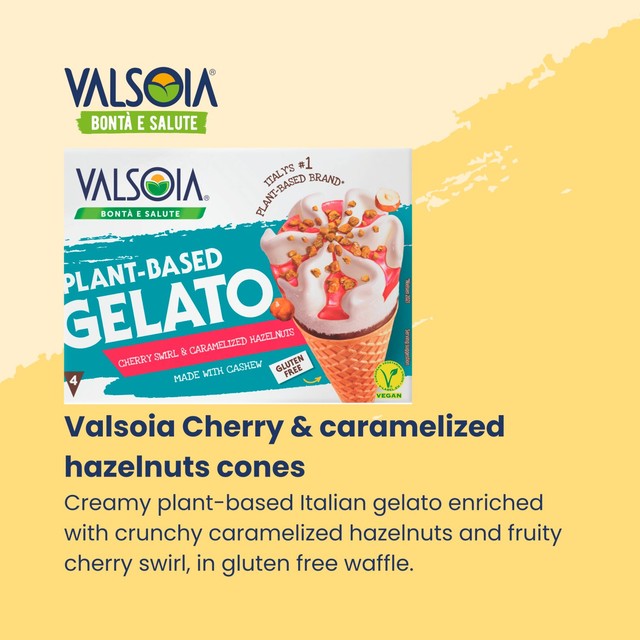 Valsoia plant based gelato cherry cone 4 x 118ml (British brand)