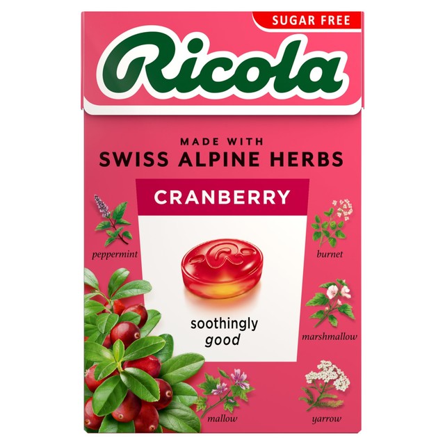 Ricola cranberry sugar free herbal sweets 45g, imported from the UK