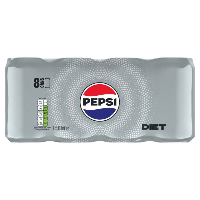 Pepsi Diet Cola 8 x 330ml cans, imported from the UK