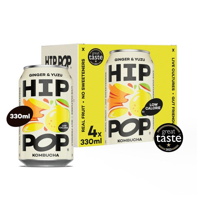 Hip Pop ginger yuzu kombucha drink 4 x 330ml, UK version