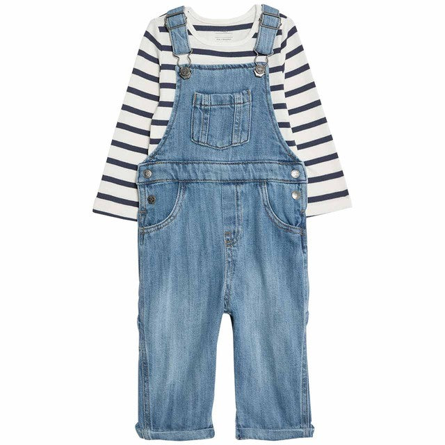 M&S denim dungaree set dark denim 6-9 months, imported from the UK