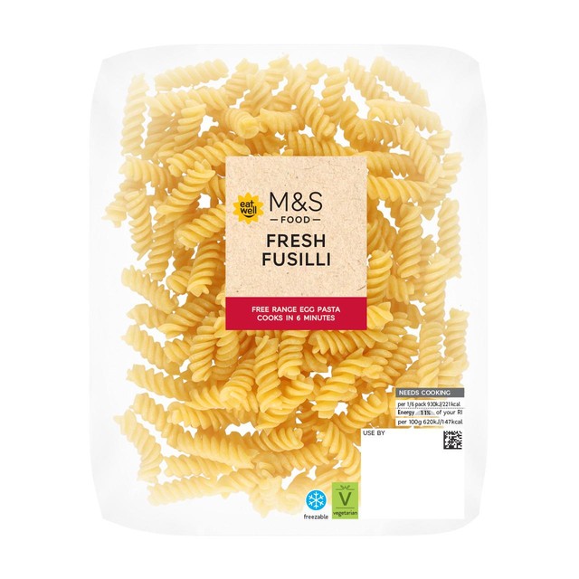 M&S fresh fusilli egg pasta 500g, imported from the UK