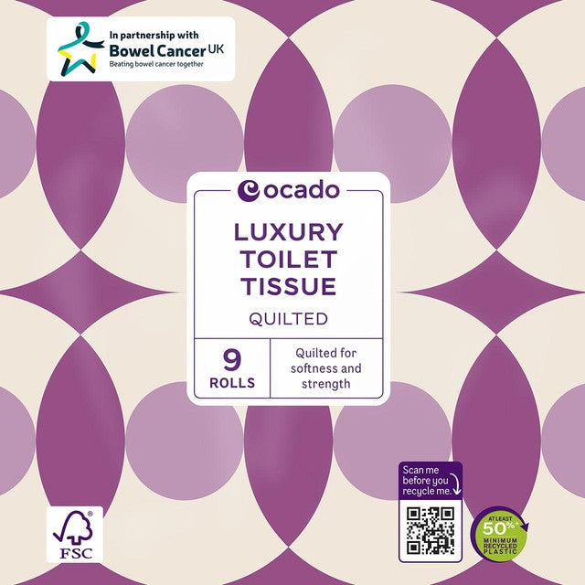 Ocado luxury quilted toilet tissue 9 rolls, imported from the UK