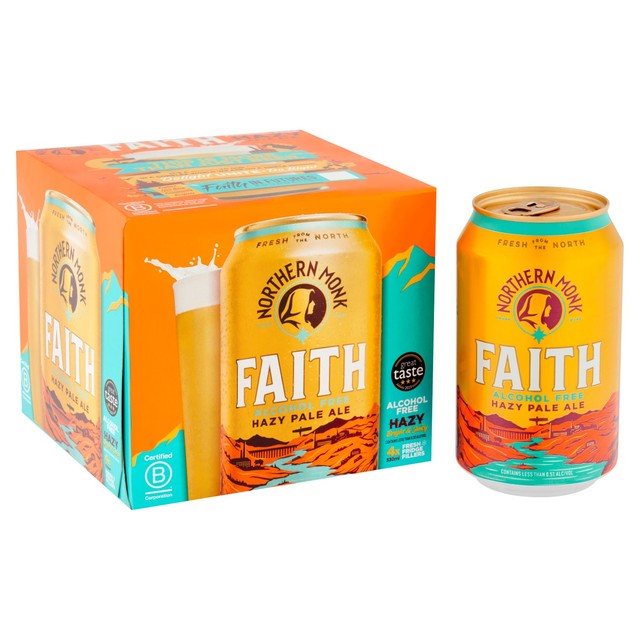 Northern Monk Holy Faith Hazy Pale Ale alcohol-free beer 4x330ml, imported from the UK