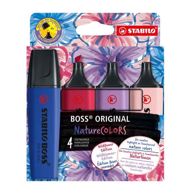 STABILO BOSS NatureColors Wildflowers highlighters pack of 4 (British brand)
