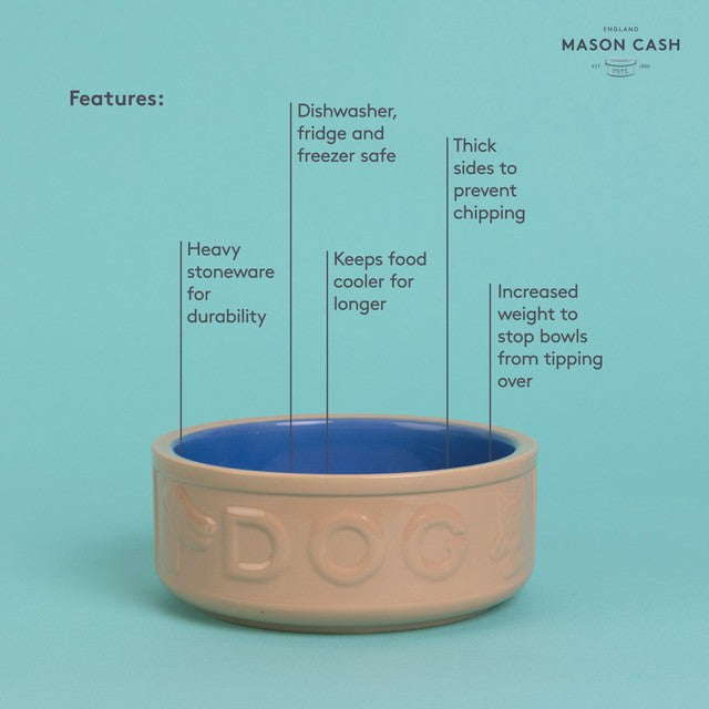 Mason Cash Lettered Cane & Blue dog bowl 18cm, imported from the UK