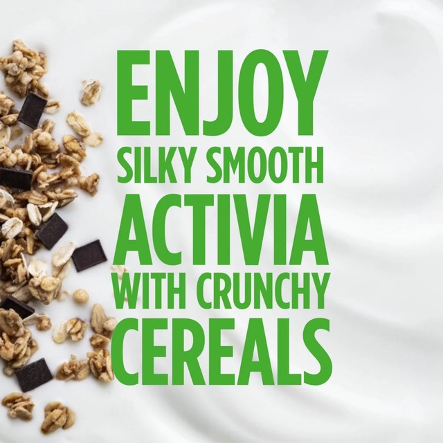 Activia Fibre yogurt dark chocolate granola pot with spoon, imported from the UK