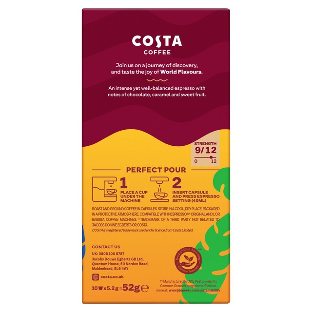 Costa Colombia Roast coffee pods 10 per pack - British product