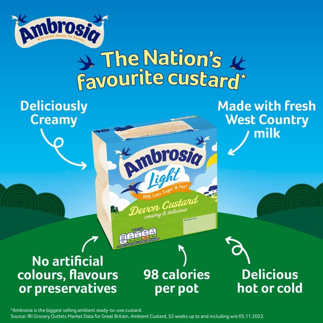 Ambrosia light custard dessert pots 4 x 120g - British product