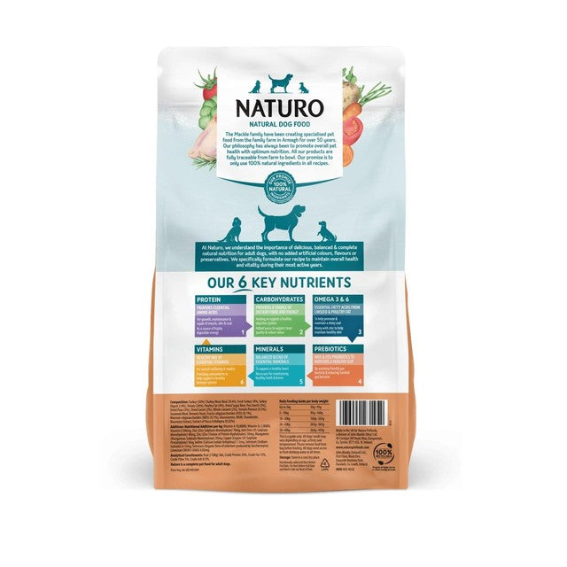 Naturo turkey potato vegetables dry dog food 2kg, imported from the UK